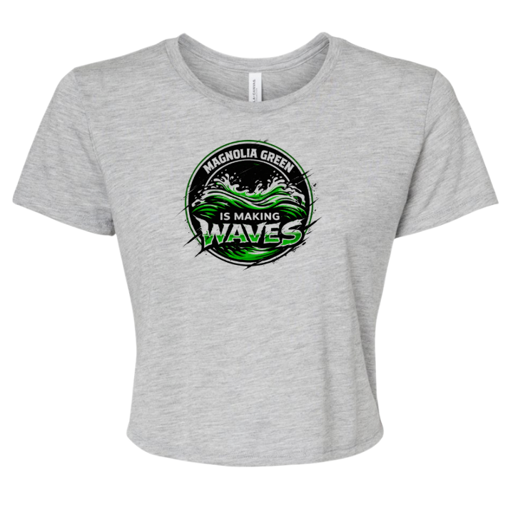 Magnolia Green Sea Dragons Ladies Flowy Crop Tee - Athletic Heather - 4 Design Options - Adult