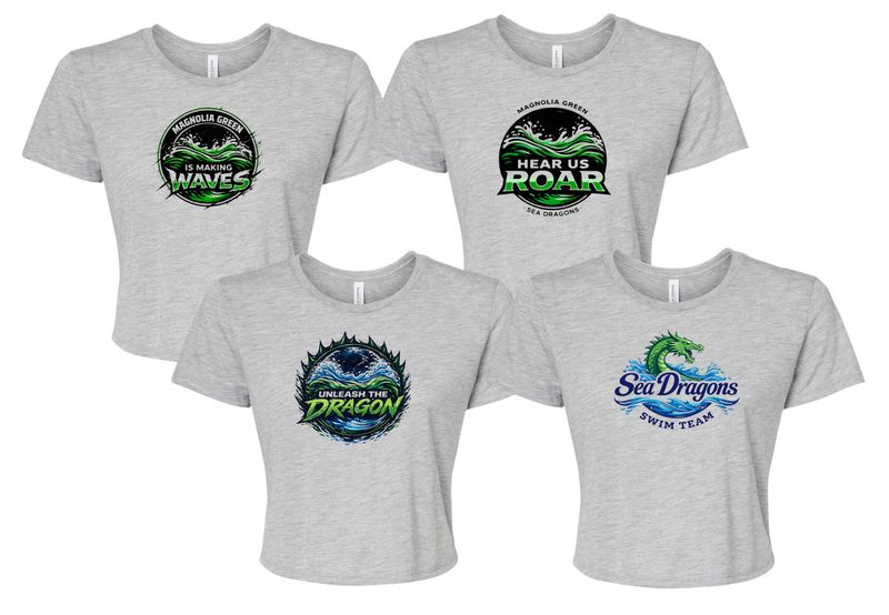 Magnolia Green Sea Dragons Ladies Flowy Crop Tee - Athletic Heather - 4 Design Options - Adult
