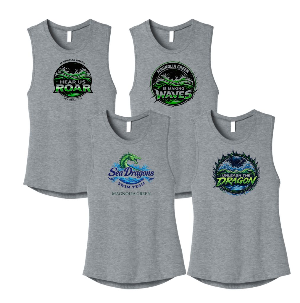 Magnolia Green Sea Dragons Ladies Muscle Tank Top - Athletic Heather - 4 Design Options - Adult