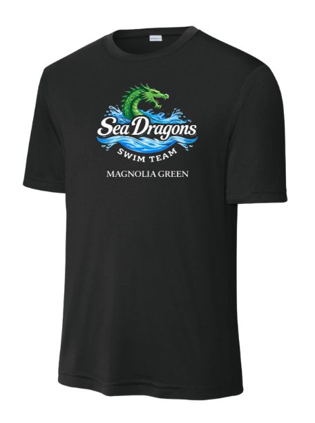 Magnolia Green Sea Dragons YOUTH Moisture Wick Tee -Black - Team Logo - YOUTH