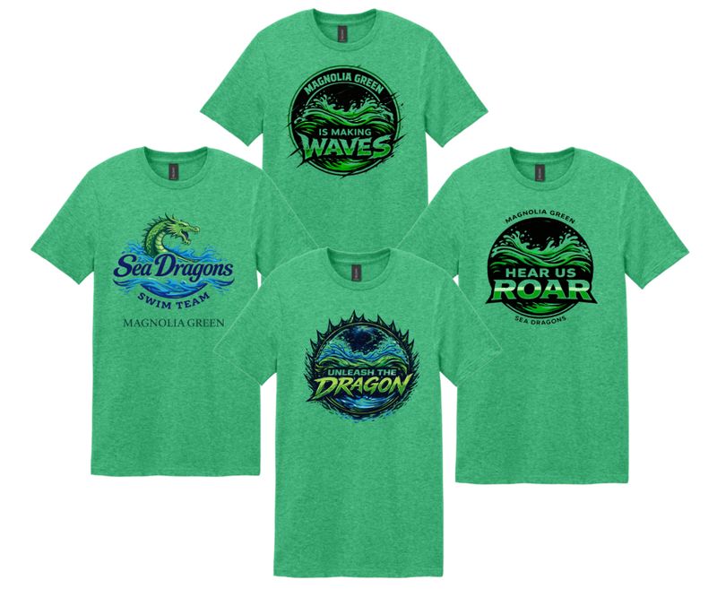 Magnolia Green Sea Dragons T-Shirt - Heather Irish Green - 4 Design Options - Youth and Adult Sizes