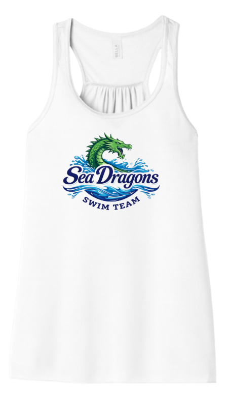 Magnolia Green Sea Dragons Girls & Ladies Flowy Racerback Tank - White - 4 Design Options - YOUTH & ADULT Sizing