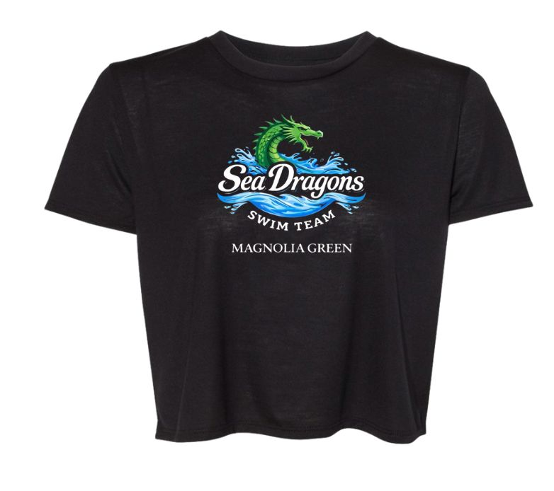 Magnolia Green Sea Dragons Ladies Flowy Crop Tee - Black - Team Logo - Adult