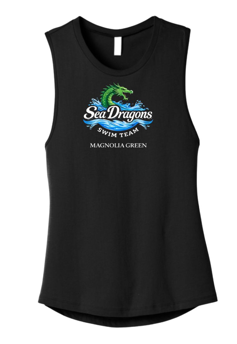 Magnolia Green Sea Dragons Ladies Muscle Tank Top - Black - Team Logo - Adult