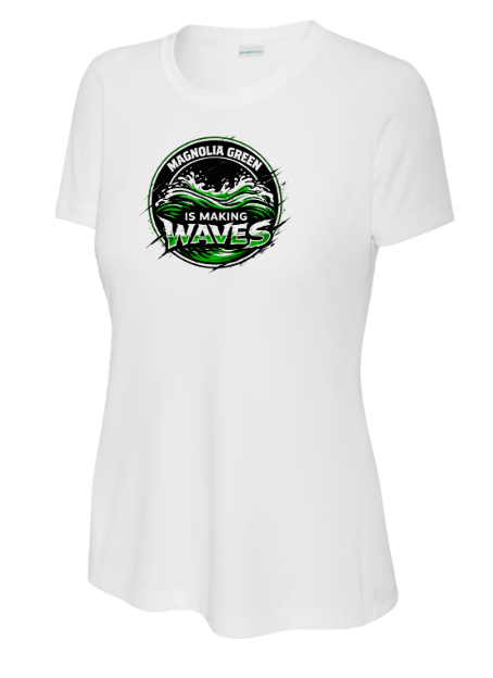 Magnolia Green Sea Dragons LADIES Moisture Wick Tee - White - 4 Design Options - Adult