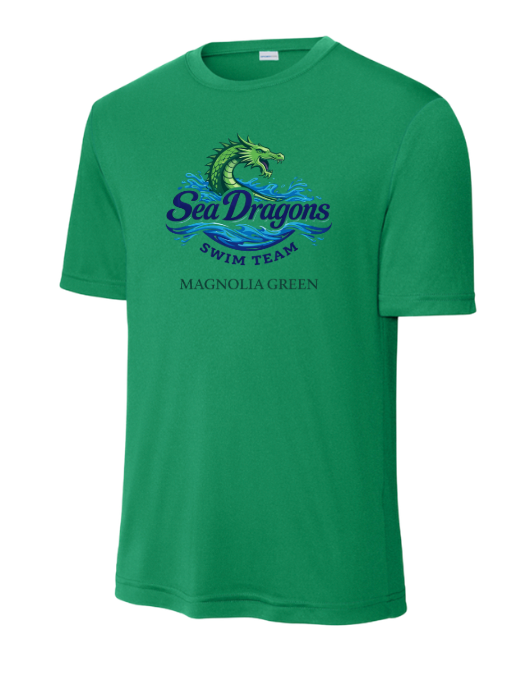 Magnolia Green Sea Dragons YOUTH Moisture Wick Tee -Kelly Green - 4 Design Options - YOUTH