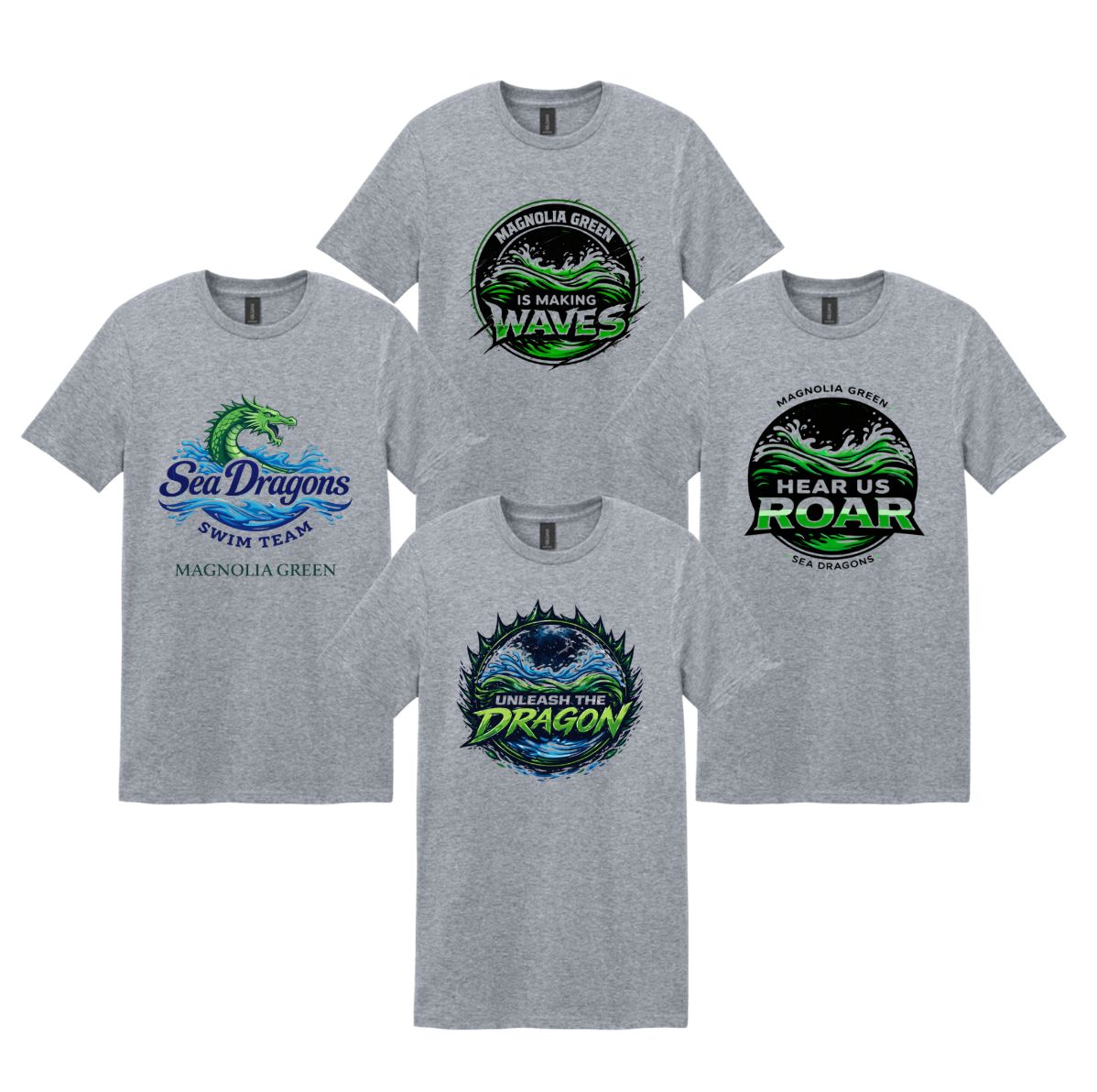 Magnolia Green Sea Dragons T-Shirt - Sport Grey - 4 Design Options - Youth and Adult Sizes