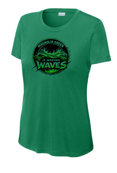 Magnolia Green Sea Dragons LADIES Moisture Wick Tee - Kelly Green - 4 Design Options - Adult