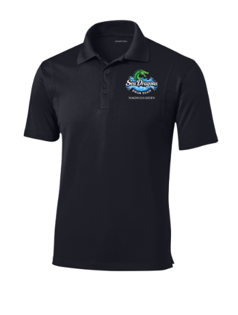 Magnolia Green Sea Dragons Embroidered Mens Moisture Wick Polo