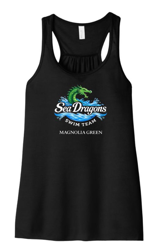 Magnolia Green Sea Dragons Ladies Flowy Racerback Tank   - Black - Team Logo - Adult Sizes