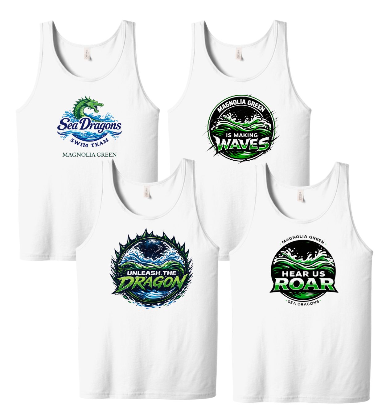 Magnolia Green Sea Dragons Unisex Jersey Tank Top - White - 4 Design Options - Youth & Adult Sizes