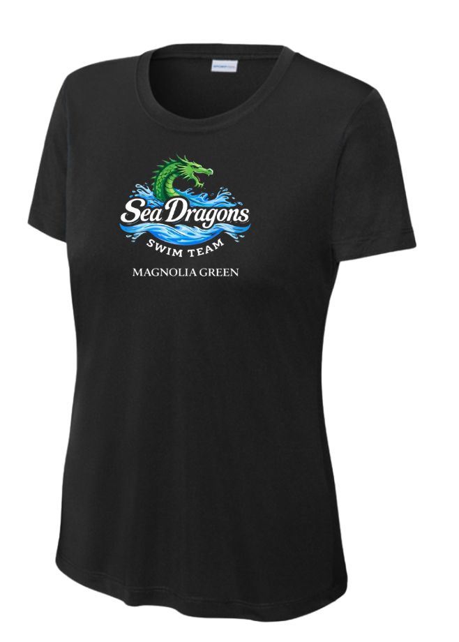 Magnolia Green Sea Dragons LADIES Moisture Wick Tee - Black - Team Logo - Adult