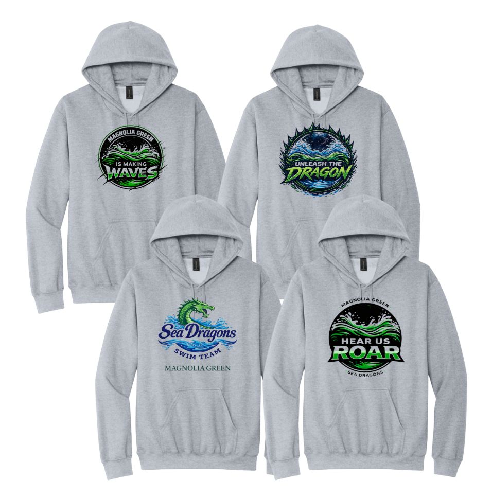 Magnolia Green Sea Dragons Hoodie Sweatshirt - Sport Grey - 4 Design Options - Youth & Adult Sizes
