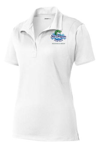 Magnolia Green Sea Dragons Embroidered Ladies Moisture Wick Polo
