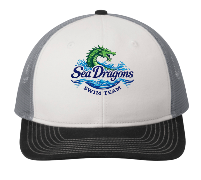Magnolia Green Sea Dragons Embroidered Snapback Trucker Cap Hat- White/Black/Grey