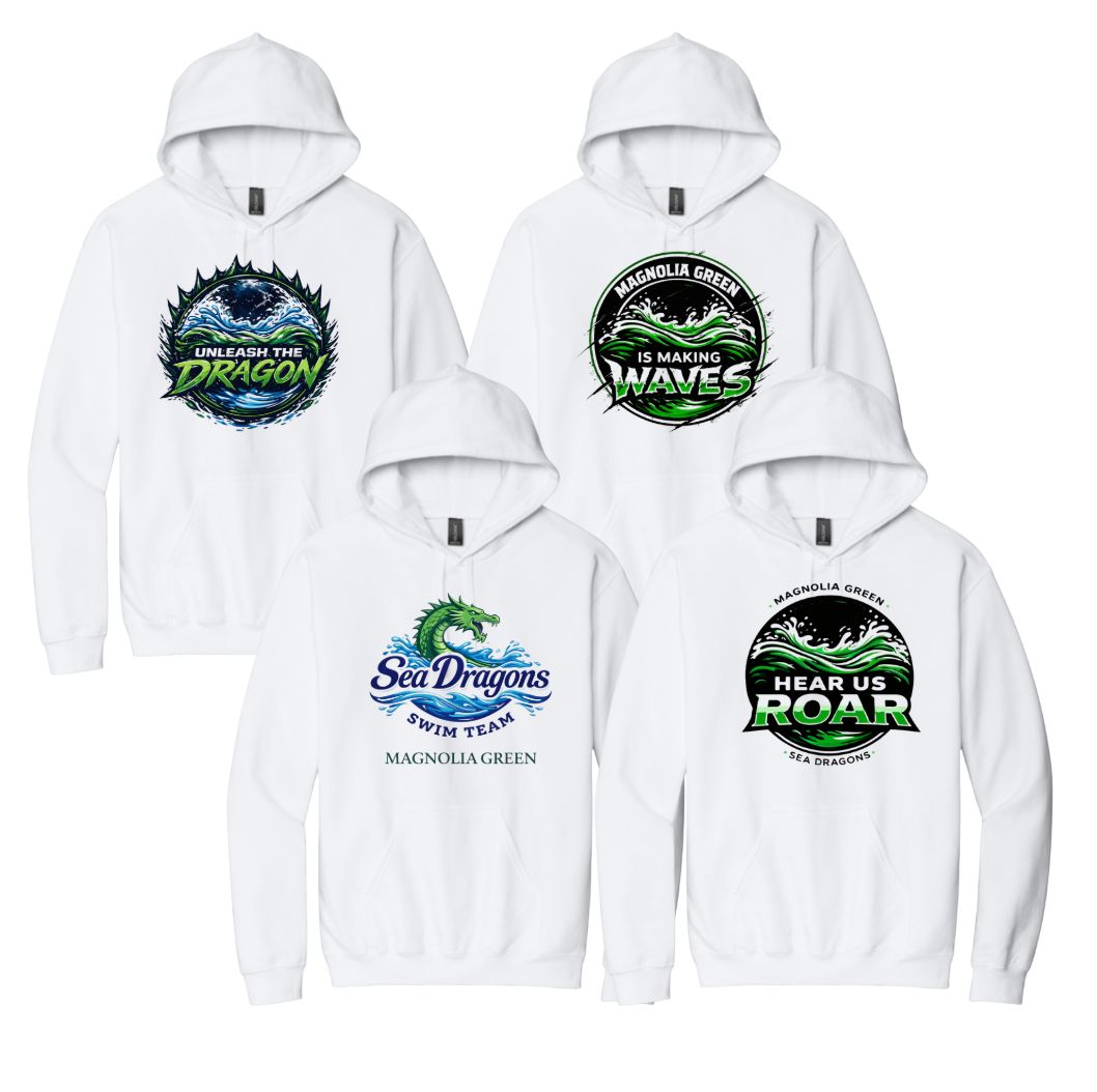 Magnolia Green Sea Dragons Hoodie Sweatshirt - White - 4 Design Options - Youth & Adult Sizes