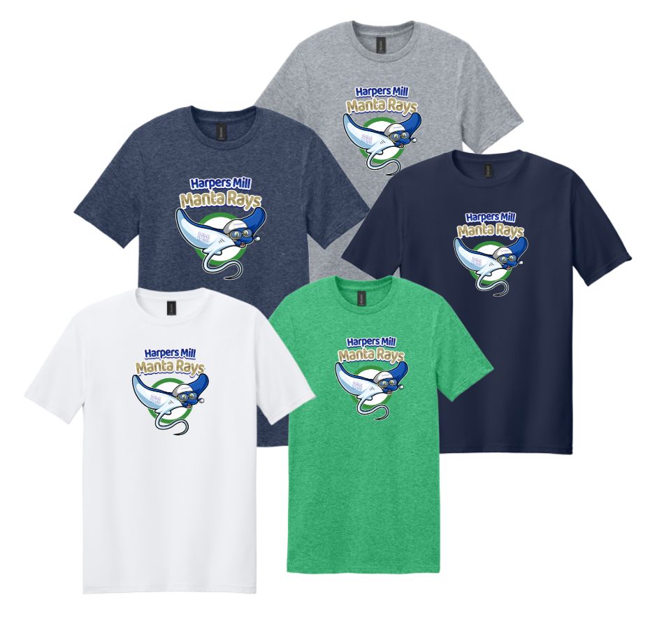Harpers Mill Manta Rays MANTA RAY SWIMMER T-Shirt - White, Navy, Heather Navy, Heather Irish Green or Sport Grey - Youth & Adult Sizes - with Optional Personalization
