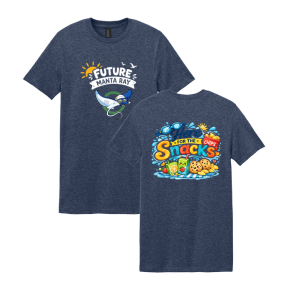 Harpers Mill Manta Rays FUTURE MANTA RAY - SNACKS T-Shirt -Navy, Heather Navy,  Heather Irish Green or Sport Grey - Youth & Adult Sizes - with Optional Personalization