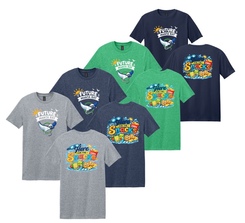 Harpers Mill Manta Rays FUTURE MANTA RAY - SNACKS T-Shirt -Navy, Heather Navy, Heather Irish Green or Sport Grey - Youth & Adult Sizes - with Optional Personalization Harpers Mill Manta Rays FUTURE MANTA RAY - SNACKS T-Shirt -Navy, Heather Navy, Heather Irish Green or Sport Grey - Youth & Adult Sizes - with Optional Personalization