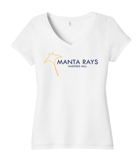 Harpers Mill Manta Rays Ladies TEAM V-Neck Tee- White - 4 Design Options - Adult Sizes - Optional Personalization