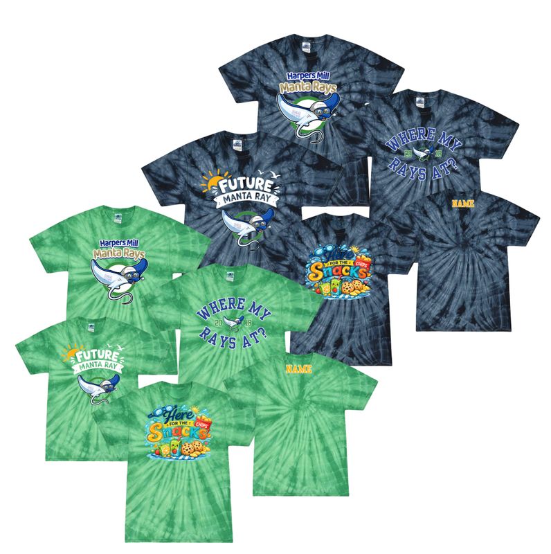 Harpers Mill Manta Rays TIE DYE T-Shirt - Spider Kelly or Spider Navy - Youth & Adult Sizes - with Optional Personalization Harpers Mill Manta Rays TIE DYE T-Shirt - Spider Kelly or Spider Navy - Youth & Adult Sizes - with Optional Personalization