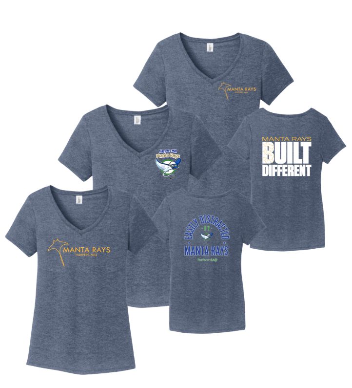 Harpers Mill Manta Rays Ladies TEAM V-Neck Tee- Navy Frost - 3 Design Options - Adult Sizes - Optional Personalization Harpers Mill Manta Rays Ladies TEAM V-Neck Tee- Navy Frost - 3 Design Options - Adult Sizes - Optional Personalization