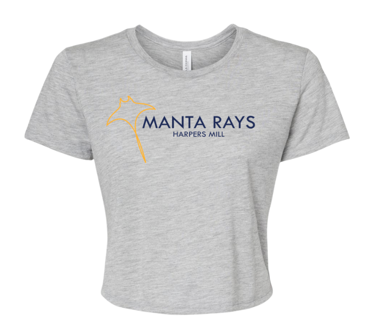 Harpers Mill Manta Rays Ladies Flowy Crop Tee - Athletic Heather - 5 Design Options - Adult