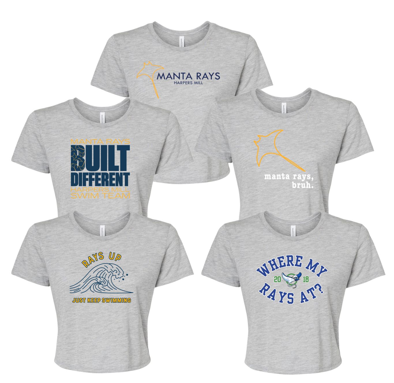 Harpers Mill Manta Rays Ladies Flowy Crop Tee - Athletic Heather - 5 Design Options - Adult Harpers Mill Manta Rays Ladies Flowy Crop Tee - Athletic Heather - 5 Design Options - Adult