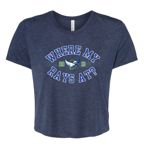 Harpers Mill Manta Rays Ladies Flowy Crop Tee - Heather Navy - 4 Design Options - Adult
