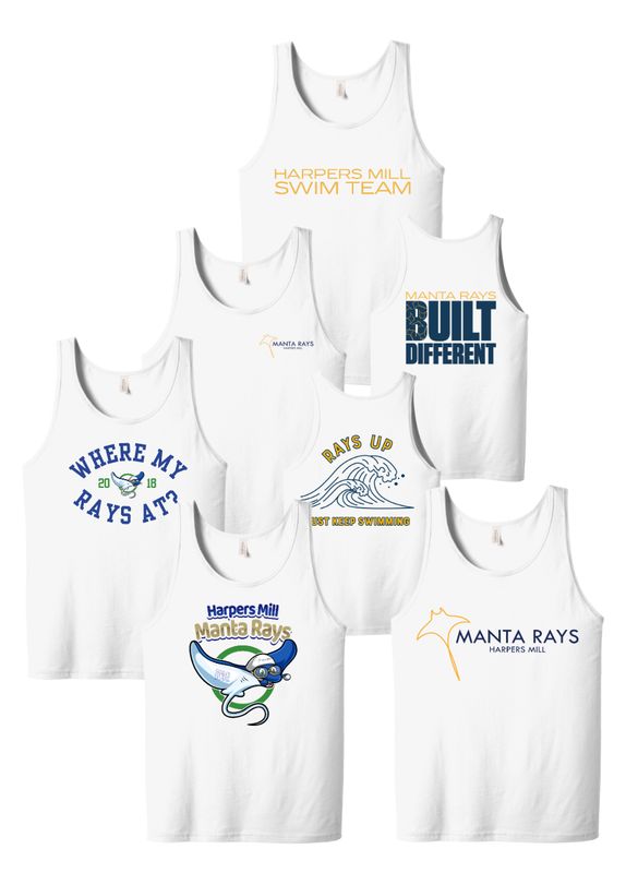 Harpers Mill Manta Rays Team Unisex Jersey Tank Top - White - 5 Design Options - Youth & Adult Sizes Harpers Mill Manta Rays Team Unisex Jersey Tank Top - White - 5 Design Options - Youth & Adult Sizes