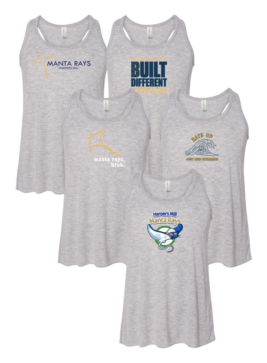 Harpers Mill Manta Rays LADIES & GIRLS Flowy Racerback Tank - White - 5 Design Options - Youth & Adult Sizes Harpers Mill Manta Rays LADIES & GIRLS Flowy Racerback Tank - White - 5 Design Options - Youth & Adult Sizes