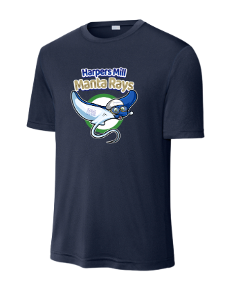 Harpers Mill Manta Rays Mens Moisture Wick Tee - Navy - 5 Design Options - With Optional Personalization - Adult Sizes