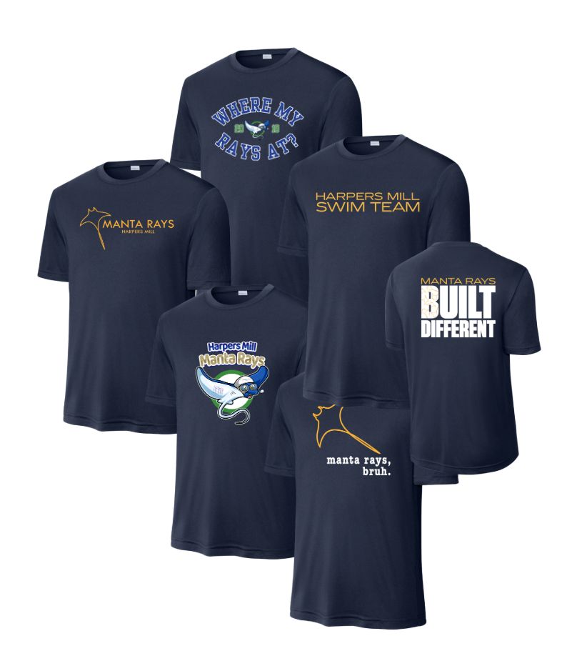 Harpers Mill Manta Rays Mens Moisture Wick Tee - Navy - 5 Design Options - With Optional Personalization - Adult Sizes Harpers Mill Manta Rays Mens Moisture Wick Tee - Navy - 5 Design Options - With Optional Personalization - Adult Sizes
