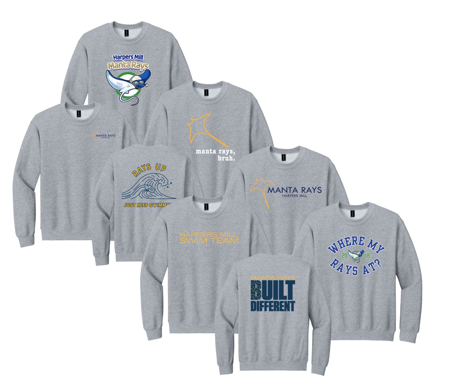 Harpers Mill Manta Rays Crew Sweatshirt - 6 Design Options - Sport Grey - With Optional Personalization - Youth & Adult Sizes Harpers Mill Manta Rays Crew Sweatshirt - 6 Design Options - Sport Grey - With Optional Personalization - Youth & Adult Sizes