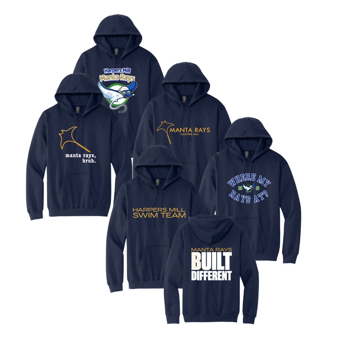 Harpers Mill Manta Rays Team Hoodie Sweatshirt - Navy- 5 Design Options - With Optional Personalization - Youth & Adult Sizes Harpers Mill Manta Rays Team Hoodie Sweatshirt - Navy- 5 Design Options - With Optional Personalization - Youth & Adult Sizes