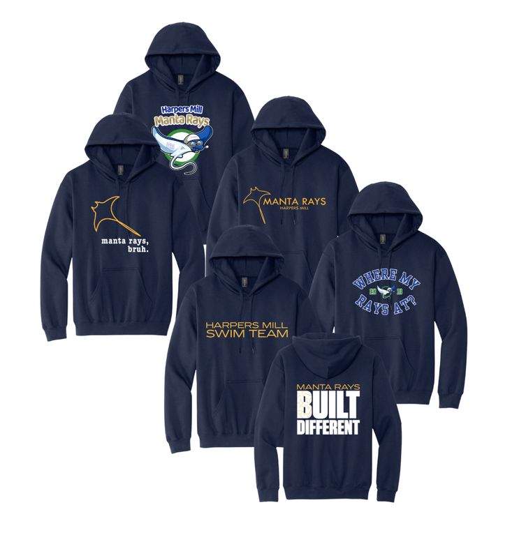 Harpers Mill Manta Rays Team Hoodie Sweatshirt - Navy- 5 Design Options - With Optional Personalization - Youth & Adult Sizes Harpers Mill Manta Rays Team Hoodie Sweatshirt - Navy- 5 Design Options - With Optional Personalization - Youth & Adult Sizes