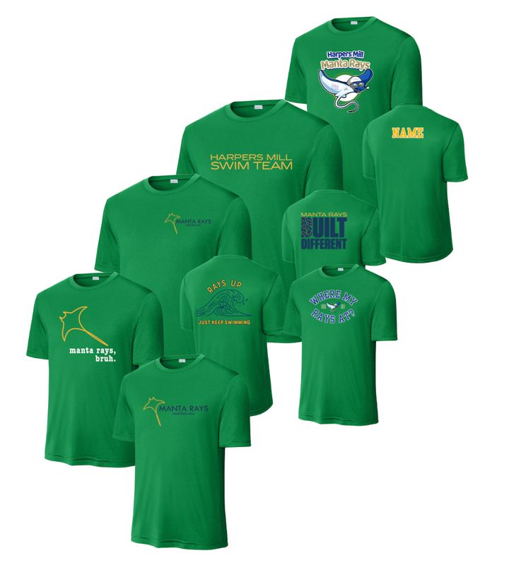 Harpers Mill Manta Rays YOUTH Moisture Wick Tee - Kelly Green - 6 Design Options - With Optional Personalization - YOUTH Sizes Harpers Mill Manta Rays YOUTH Moisture Wick Tee - Kelly Green - 6 Design Options - With Optional Personalization - YOUTH Sizes