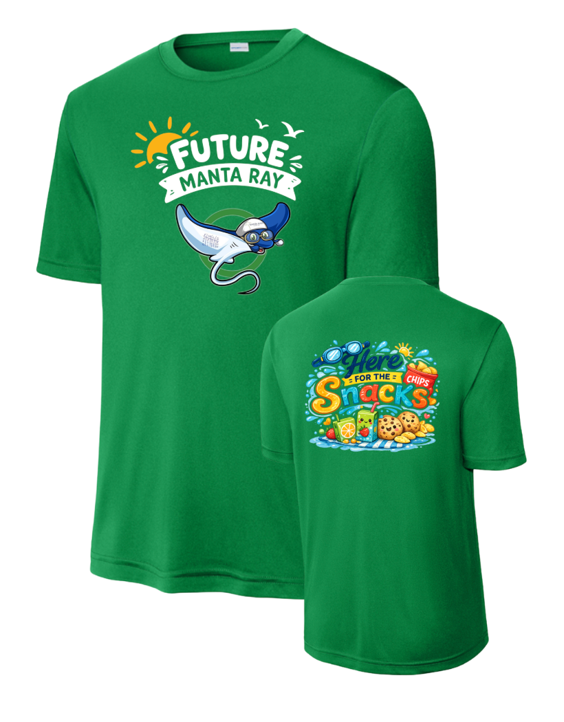 Harpers Mill Manta Rays YOUTH Moisture Wick Tee - White, Navy or SIlver  - FUTURE MANTA RAY- HERE FOR SNACKS  - YOUTH Sizes