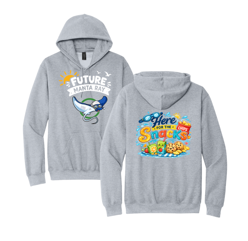 Harpers Mill Manta Rays Team Hoodie Sweatshirt -  Navy or Sport Grey - FUTURE MANTA RAY - HERE FOR SNACKS - Youth Sizes