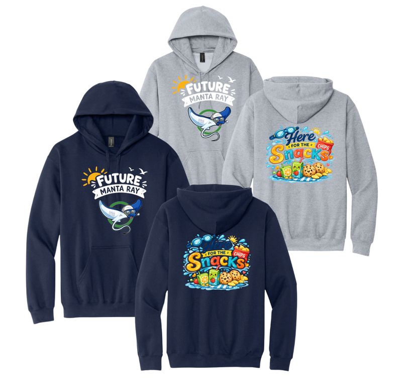 Harpers Mill Manta Rays Team Hoodie Sweatshirt - Navy or Sport Grey - FUTURE MANTA RAY - HERE FOR SNACKS - Youth Sizes Harpers Mill Manta Rays Team Hoodie Sweatshirt - Navy or Sport Grey - FUTURE MANTA RAY - HERE FOR SNACKS - Youth Sizes