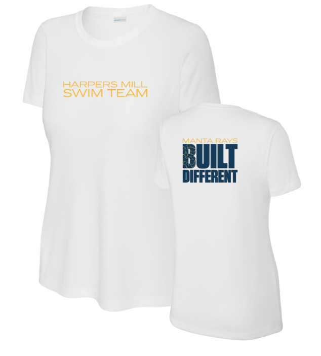 Harpers Mill Manta Rays Ladies Moisture Wick Tee - White - 5 Design Options - With Optional Personization - Adult Sizes