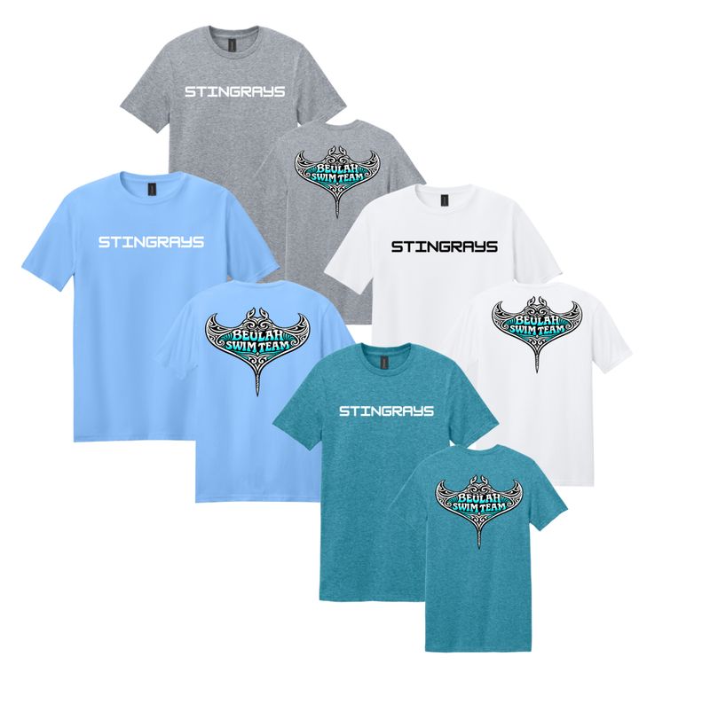 ​Beulah Stingrays TEAM T-Shirt - White, Sport Grey, Carolina Blue or Teal - Youth & Adult Sizes