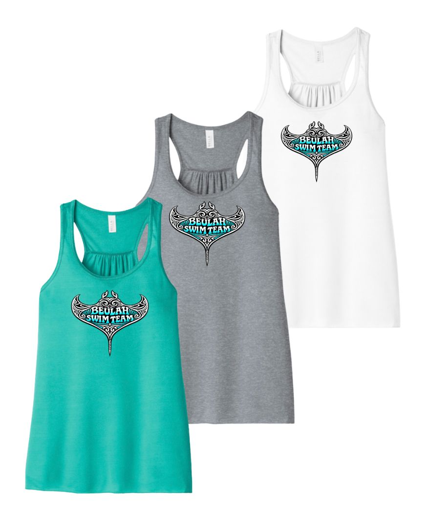 Beulah Stingrays Team Girls & LADIES Flowy Racerback Tank - White, Athletic Heather or Teal - YOUTH & ADULT Sizing