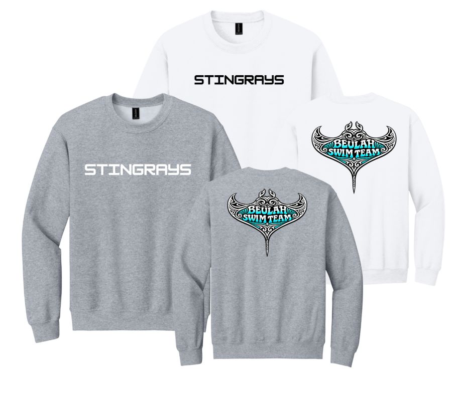 Beulah Stingrays Crew Sweatshirt -  White or Sport Grey  - Youth & Adult Sizes