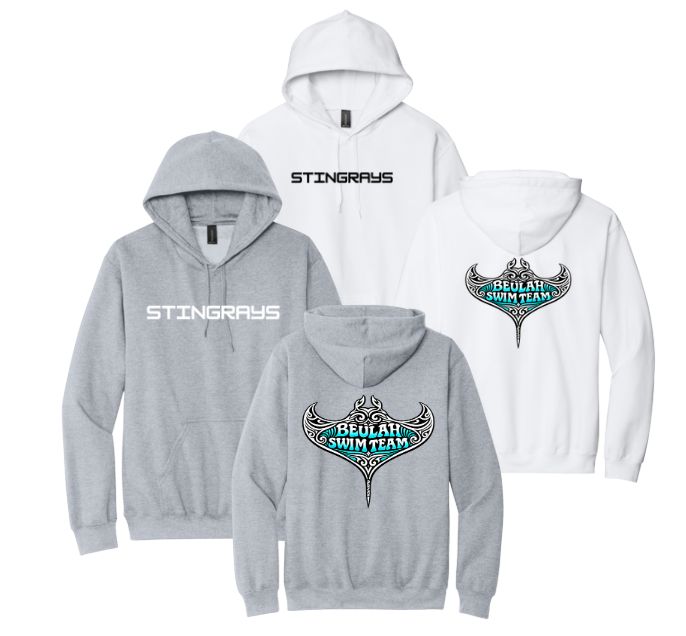 Beulah Stingrays Team Hoodie Sweatshirt - White or Sport Grey - Youth & Adult Sizes