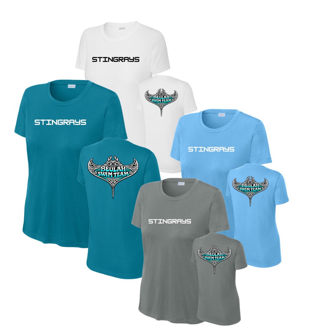 Beulah Stingrays LADIES Moisture Wick Tee - White, Grey Concrete, Teal or Carolina Blue - Adult