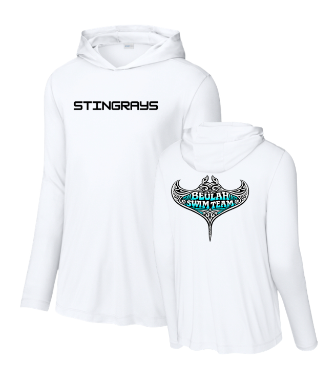 Beulah Stingrays UV Pro Long Sleeve Hoodie Tee - White or Light Blue - ADULT
