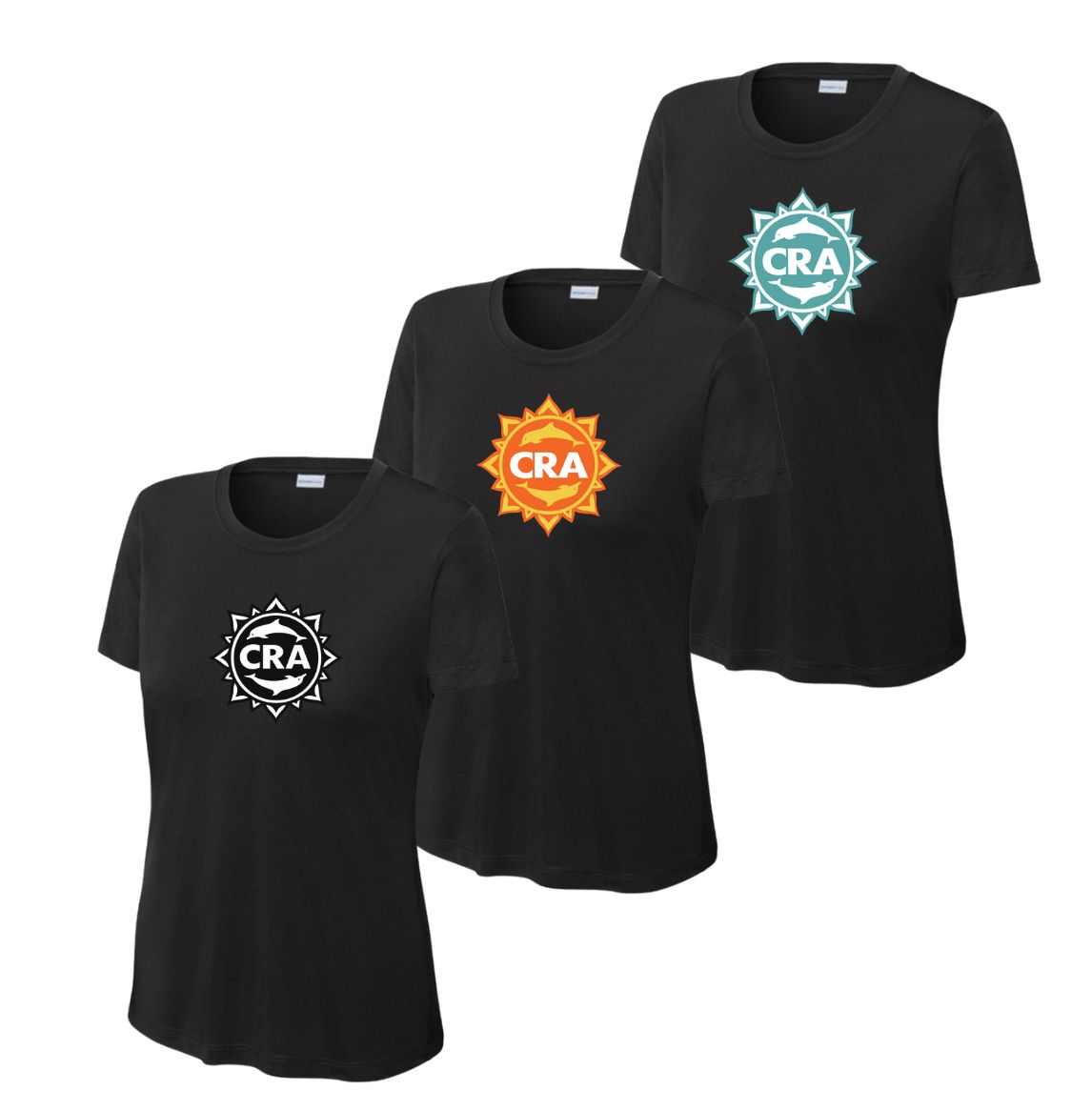 CRA Dolphins LADIES Moisture Wick Tee - Black - PICK YOUR BACK - Adult