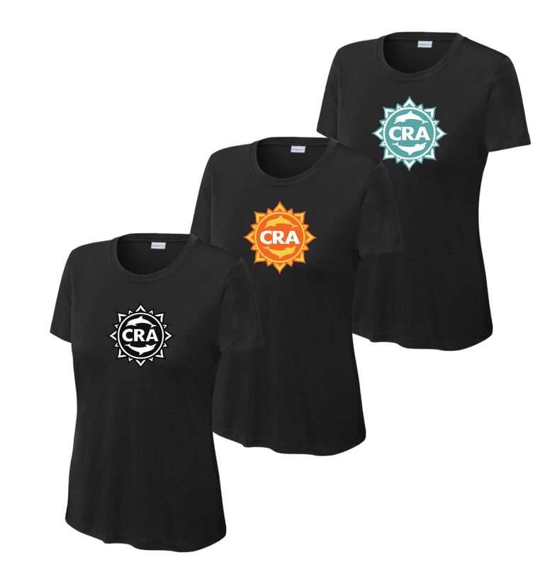 CRA Dolphins LADIES Moisture Wick Tee - Black - PICK YOUR BACK - Adult