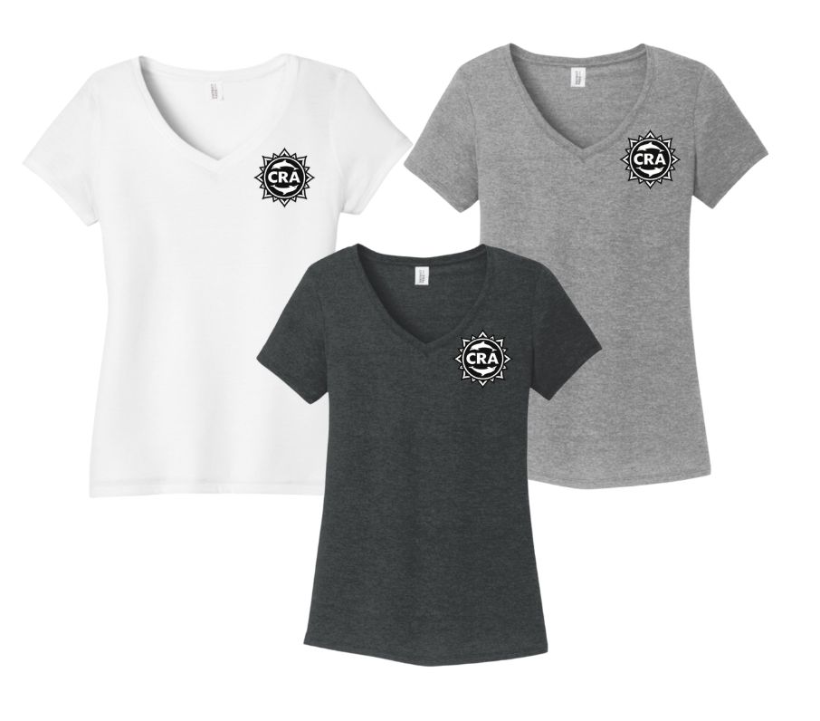 CRA Dolphins BLACK TEAM LOGO Ladies V-Neck Tee - Grey Frost, Black or White - LADIES